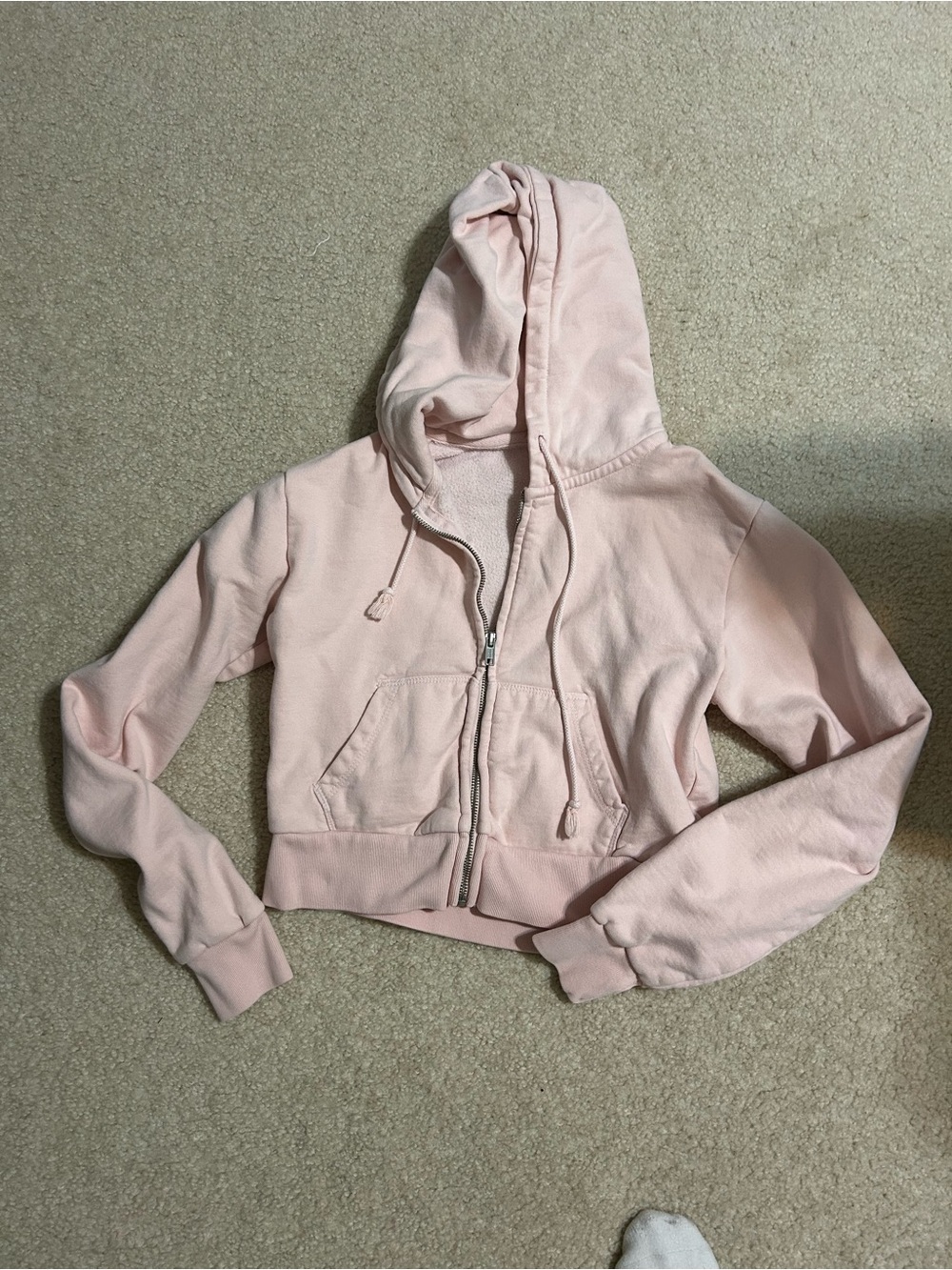 Brandy Melville Light Pink Cropped Zip Hoodie